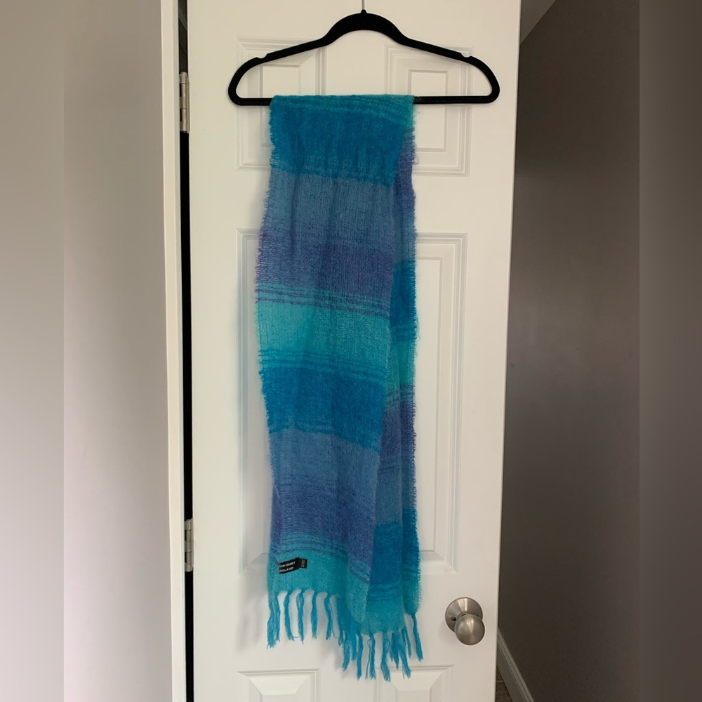 NWOT John Hanly Ireland Striped Blue & Purple Wool/Mohair Fringed Scarf - Picture 3 of 7